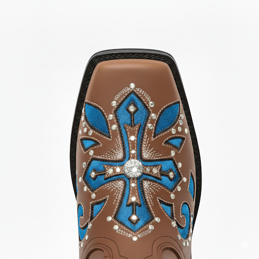BOTA TEXANA EM COURO A LASER CRUZ GLITTER + METAIS + KIT FACA